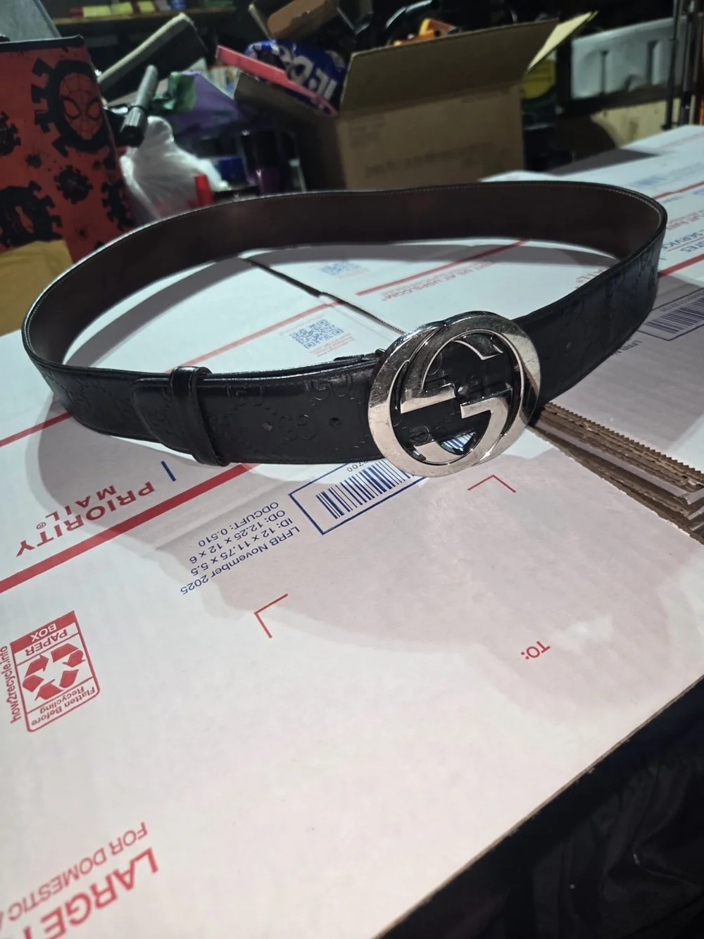 Gucci Black Leather Belt with Silver Double G Buckle